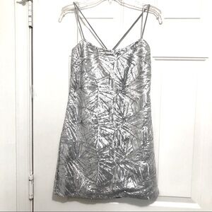 3 Cosmopolitan Kimberly Platinum Sequins Open Low Cut Back Mini Dress